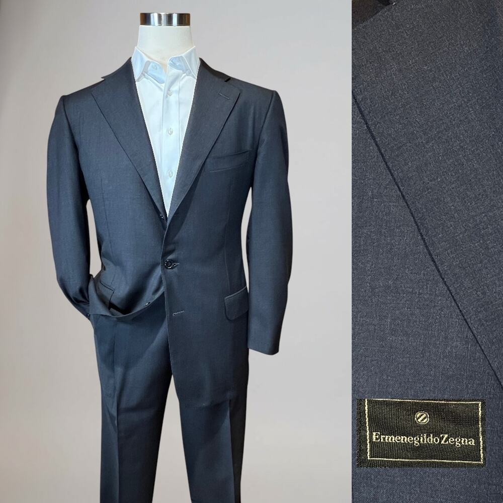 Ermenegildo Zegna 44R 35x31 Charcoal Gray Designer Suit 3/2 Roll Note